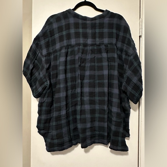 Madewell Lightspun Bubble-Sleeve Top in Plaid Dark Baltic size 4X - Picture 3 of 8